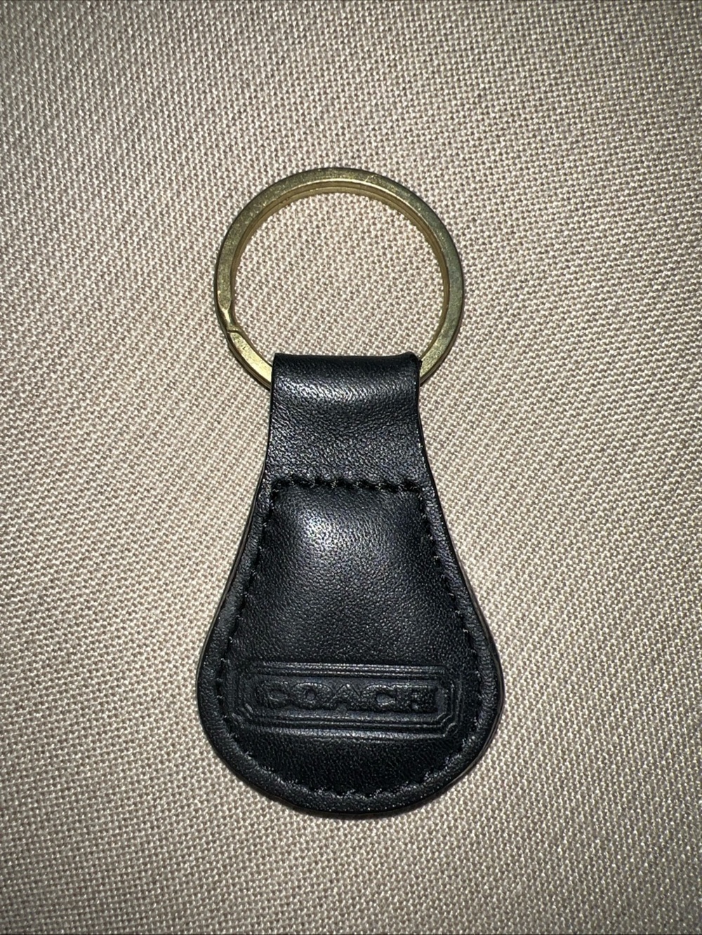Coach Black Leather Key Fob with Gold Ring